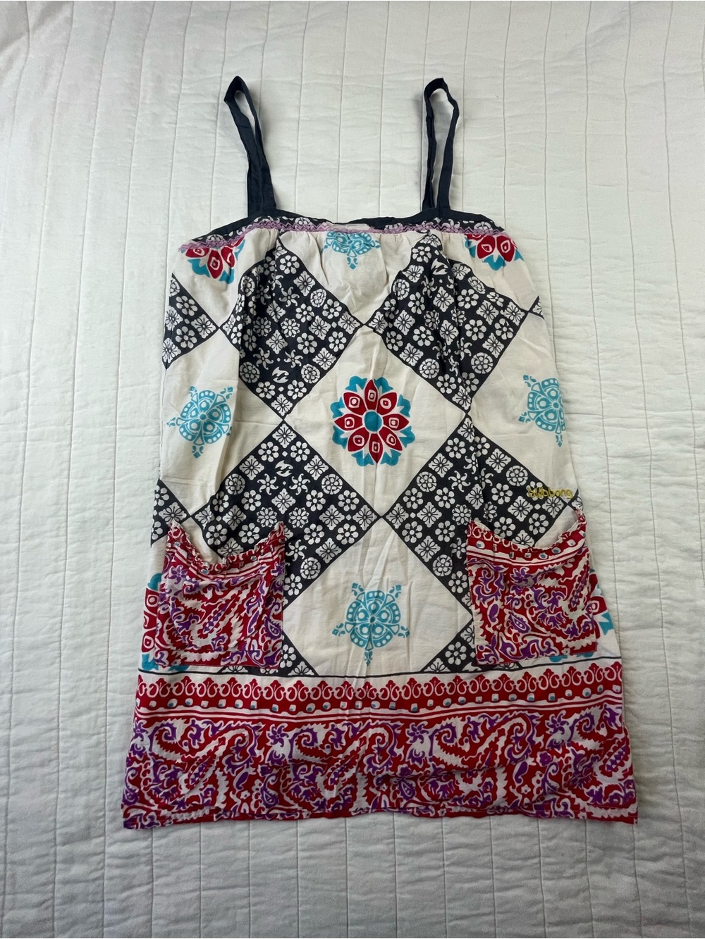 Billabong Boho Tile-Print Spaghetti Strap Cotton Dress Medium